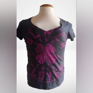 Black Clover Brand Live Lucky Women's Tee-Shirt Size Medium Black and Purple